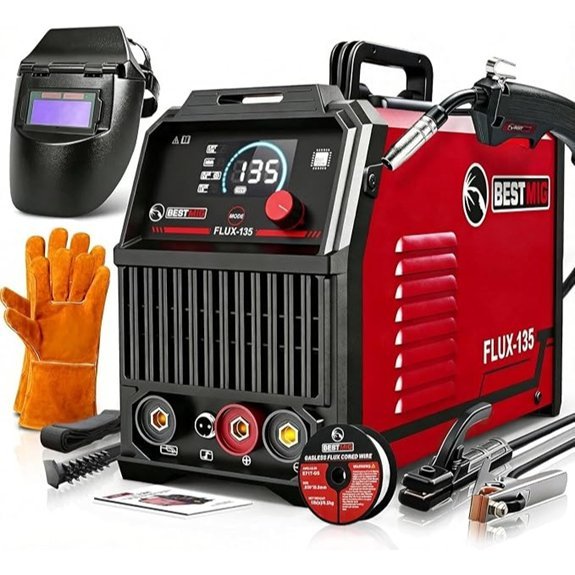 welder with helmet gloves